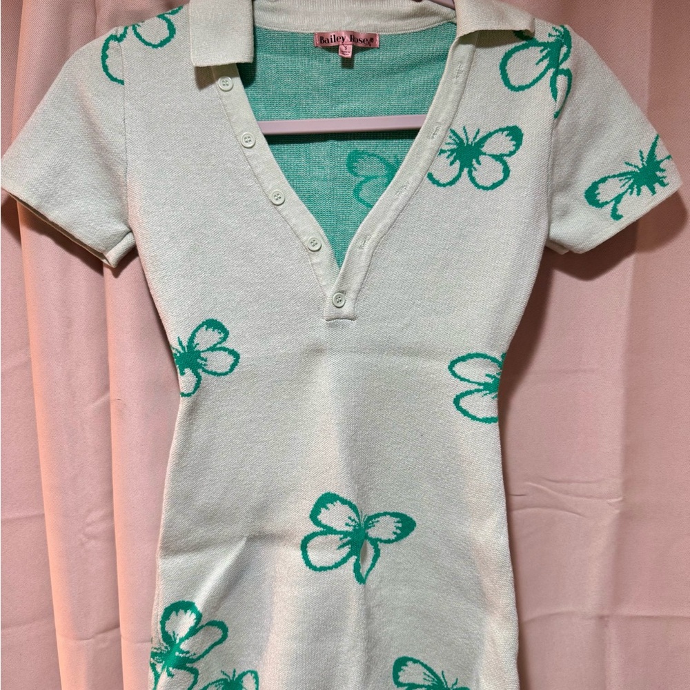 Mint Green Butterfly Print Button Down One Piece